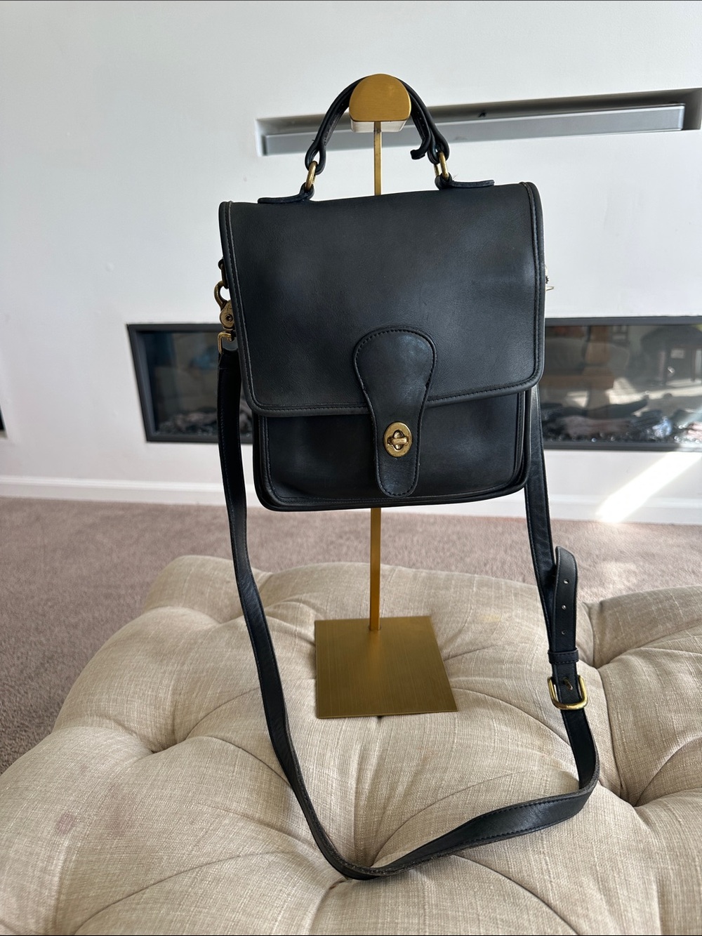 Coach Black Leather Messenger Bag with Gold Hardware